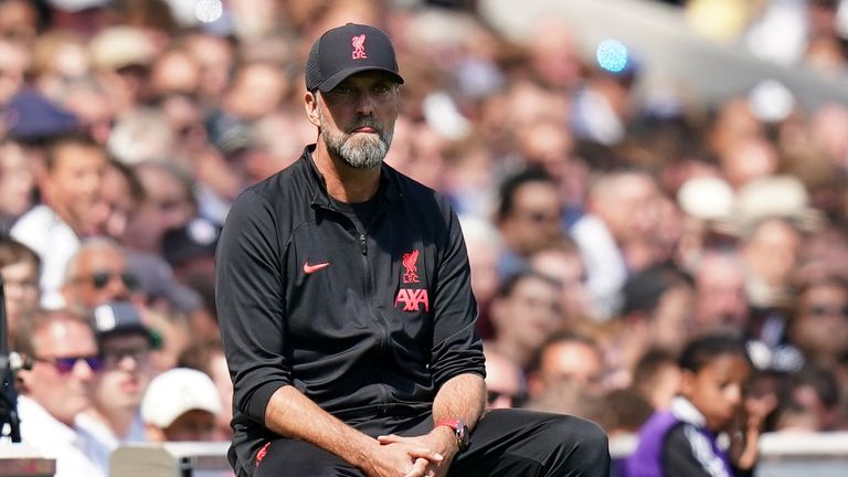 Jurgen Klopp watches on in the first half