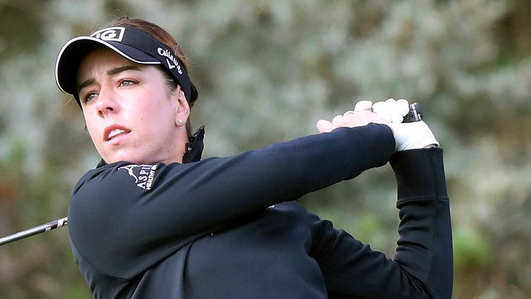 England's Georgia Hall plays her tee shot during the first round of the Women's Open