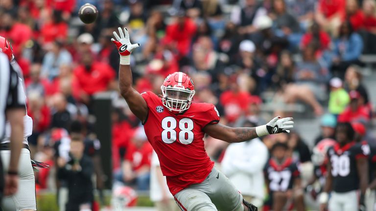 Carter hits a ball in the second half of Georgia's spring game 