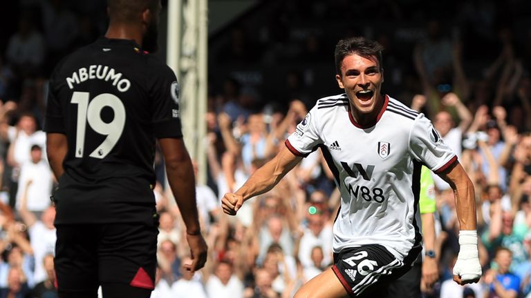 Fulham's Joao Palhinha celebrates scoring his sides second goal
