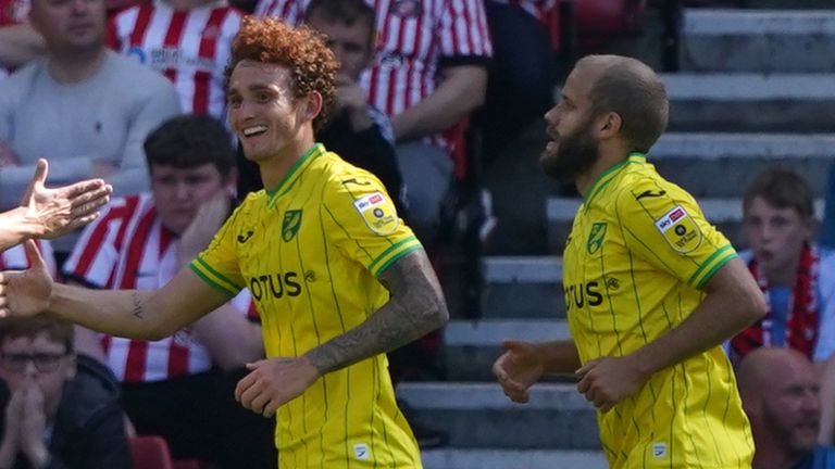 Josh Sargent celebrates after giving Norwich the lead at Southampton