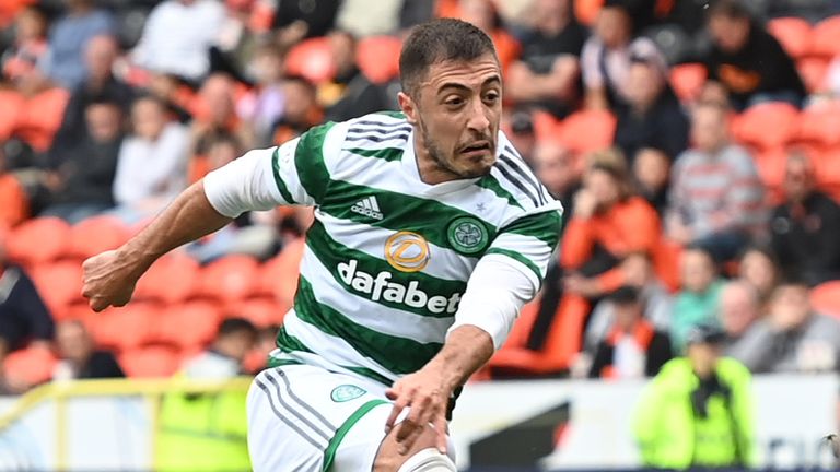 Josip Juranovic hammers home Celtic's sixth goal against Dundee United