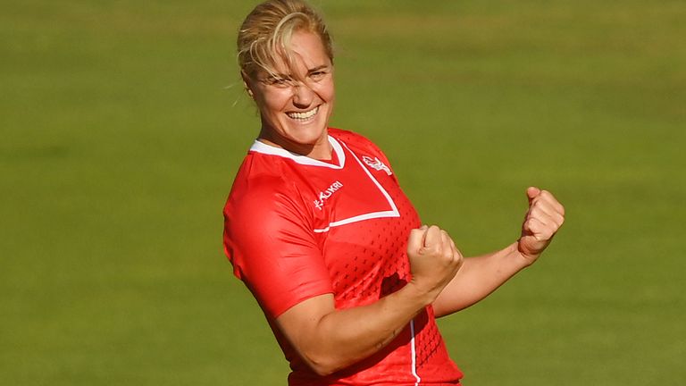 England bowler Katherine Brunt took two early wickets against New Zealand