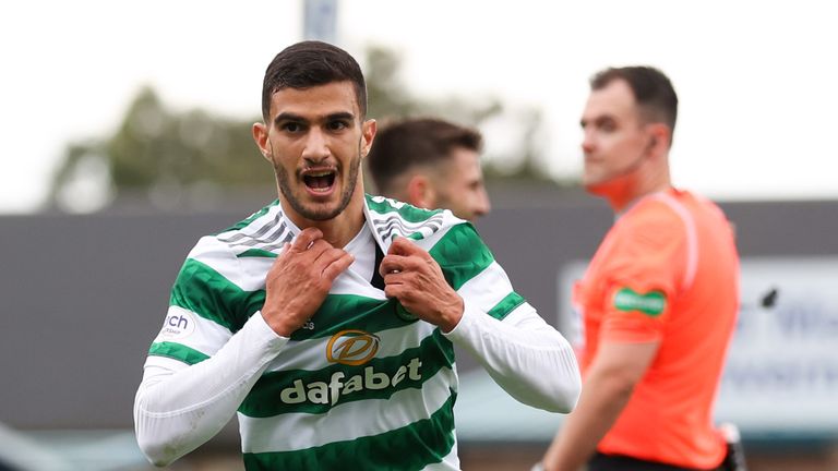 DINGWALL, SCOTLAND - AUGUST 06: Celtic's Liel Abada celebrates scoring to make it 3-1 during a cinch Premiership match between Ross County and Celtic at the Global Energy Stadium, on August 06, 2022, in Dingwall, Scotland.  (Photo by Craig Williamson / SNS Group)