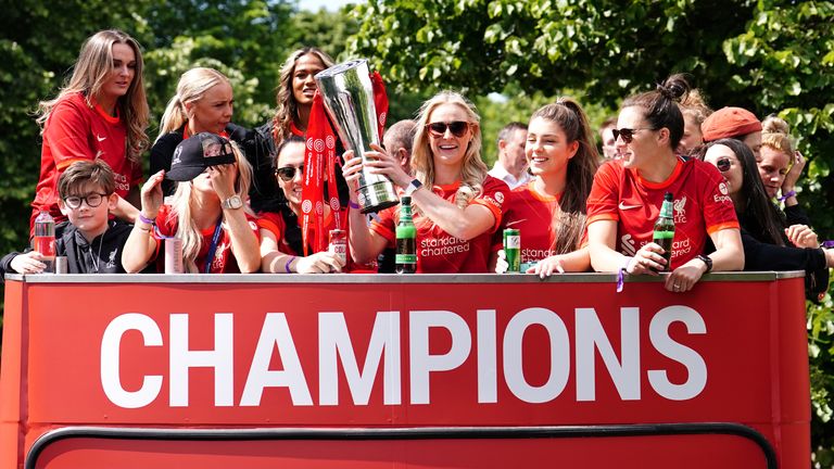 Liverpool Women joined the men&#39;s side in parading their Women&#39;s Championship title through the city earlier this year