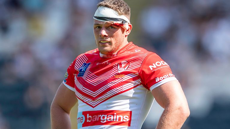 Picture by Allan McKenzie/SWpix.com - 14/08/2022 - Rugby League - Betfred Super League Round 23 - Hull FC v St Helens - MKM Stadium, Kingston upon Hull, England - St Helens&#39;s Morgan Knowles.