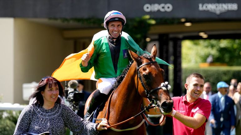 Neil Callan celebrates one of his two winners at the Shergar Cup at Ascot