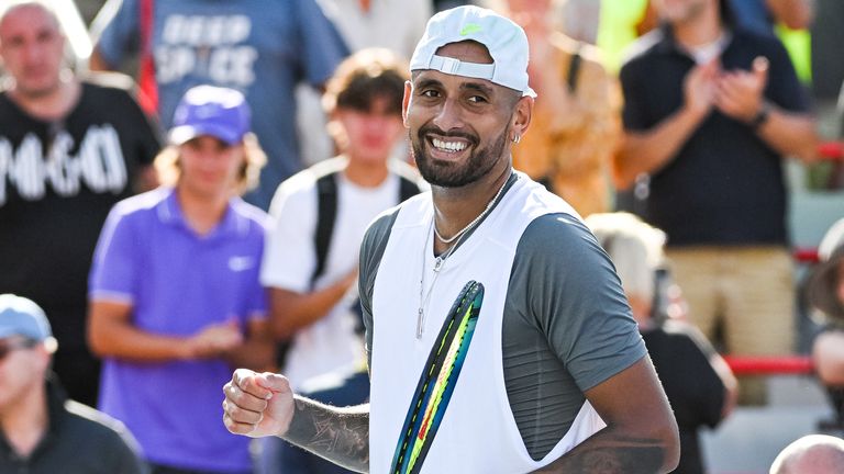 MONTREAL, QC - AUGUST 10: Nick Kyrgios (AUS) shows pride after winning his match during second round ATP National Bank Open match on August 10, 2022 at IGA Stadium in Montreal, QC (Photo by David Kirouac/Icon Sportswire)