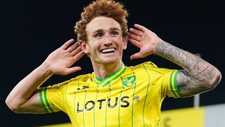 Josh Sargent celebrates giving Norwich the lead