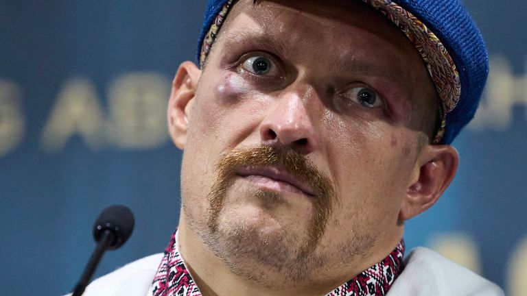 Oleksandr Usyk at the post-fight press conference. (Photo: Mark Robinson/Matchroom)