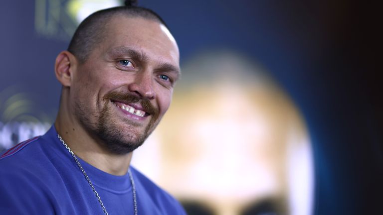 Oleksandr Usyk of Ukraine talks to media during the Rage on the Red Sea Media Arrival Event at Shangri-La Hotel on August 15, 2022 in Jeddah, Saudi Arabia. (Photo by Francois Nel/Getty Images)