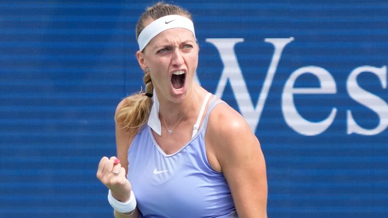 Petra Kvitova celebrates a point against Madison Keys