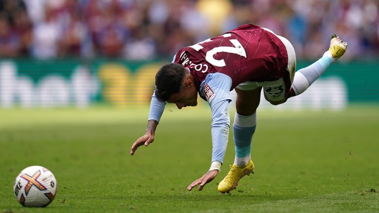 Aston Villa's Philippe Coutinho falls against West Ham
