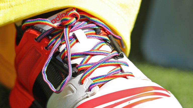 Rainbow Laces during the first Women's International Twenty20 match between Australia and New Zealand at Melbourne Cricket Ground on February 17, 2017 in Melbourne, Australia.