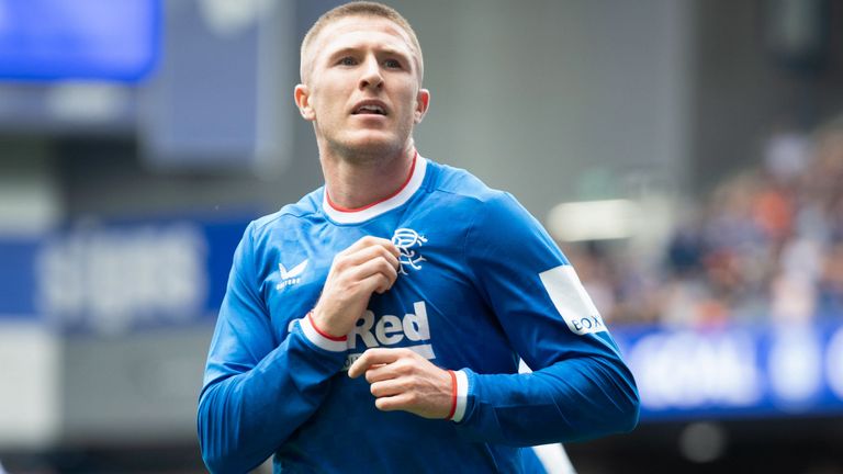GLASGOW, SCOTLAND - AUGUST 27: Rangers&#39; John Lundstram celebrates making it 1-0 during a cinch Premiership match between Rangers and Ross County at Ibrox Stadium, on August 27, 2022, in Glasgow, Scotland.  (Photo by Rob Casey / SNS Group)