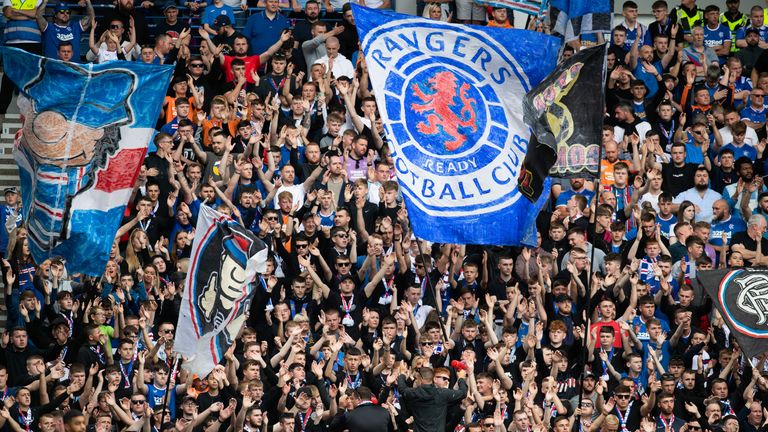 GLASGOW, SCOTLAND - AUGUST 27: A general view of Rangers fans during a cinch Premiership match between Rangers and Ross County at Ibrox Stadium, on August 27, 2022, in Glasgow, Scotland. (Photo by Rob Casey / SNS Group)