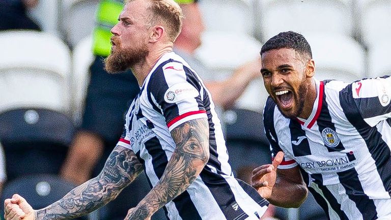 PAISLEY, SCOTLAND - AUGUST 13: Richard Tait celebrates scoring to make it 1-0 during a cinch Premiership match between St. Mirren and Ross County  at the SMiSA Stadium, on August 13, 2022, in Paisley, Scotland.  (Photo by Roddy Scott / SNS Group)