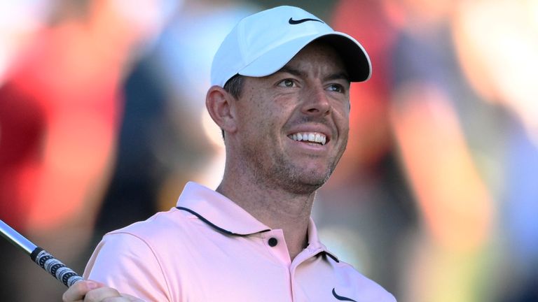 Rory McIlroy, of Northern Ireland, looks at a shot on the 15th hole during the first round of the BMW Championship golf tournament at Wilmington Country Club, Thursday, Aug. 18, 2022, in Wilmington, Del. (AP Photo/Nick Wass)