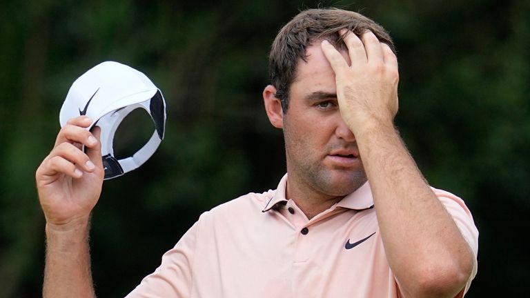 Scottie Scheffler walks on the seventh green during the second round of the Tour Championship golf tournament at East Lake Golf Club, Friday, Aug. 26, 2022, in Atlanta. (AP Photo/Steve Helber)
