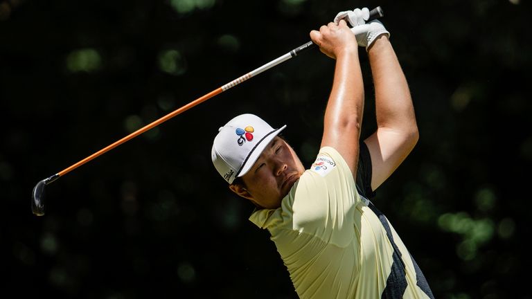 August 6, 2022: Sung-Jae Im tees off on the second hole in the third round of the 2022 Wyndham Championship at Sedgefield Country Club in Greensboro, NC. Scott Kinser/CSM (Credit Image: .. Scott Kinser/CSM via ZUMA Press Wire) (Cal Sport Media via AP Images)