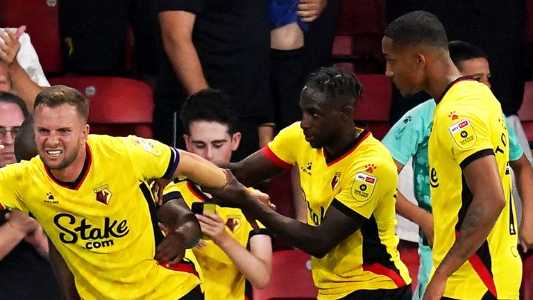 Tom Cleverley celebrates scoring for Watford against Burnley