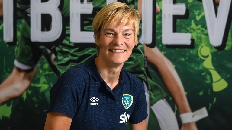 26 August 2022; Manager Vera Pauw sits for a portrait before a Republic of Ireland women squad announcement at Sky Ireland Headquarters in Dublin. Photo by Stephen McCarthy/Sportsfile 