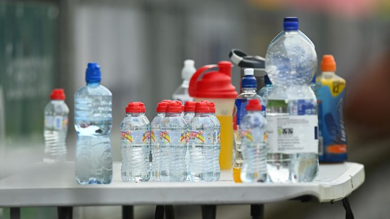 15 May 2021; Waterbottles on a table during the Allianz Hurling League Division 1 Group B Round 2 match between Laois and Dublin at MW Hire O'Moore Park in Portlaoise, Laois. Photo by E..in Noonan/Sportsfile