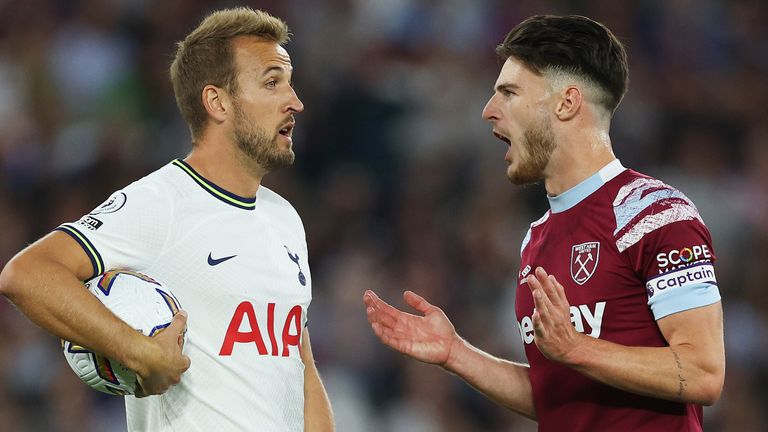 Harry Kane and Declan Rice exchange views