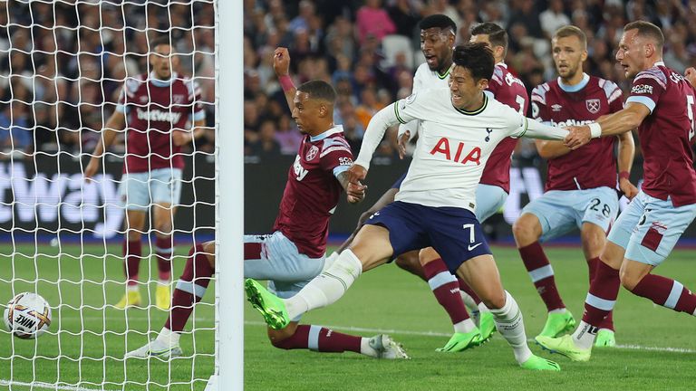 Thilo Kerher scores an own goal to give Spurs the lead at London Stadium