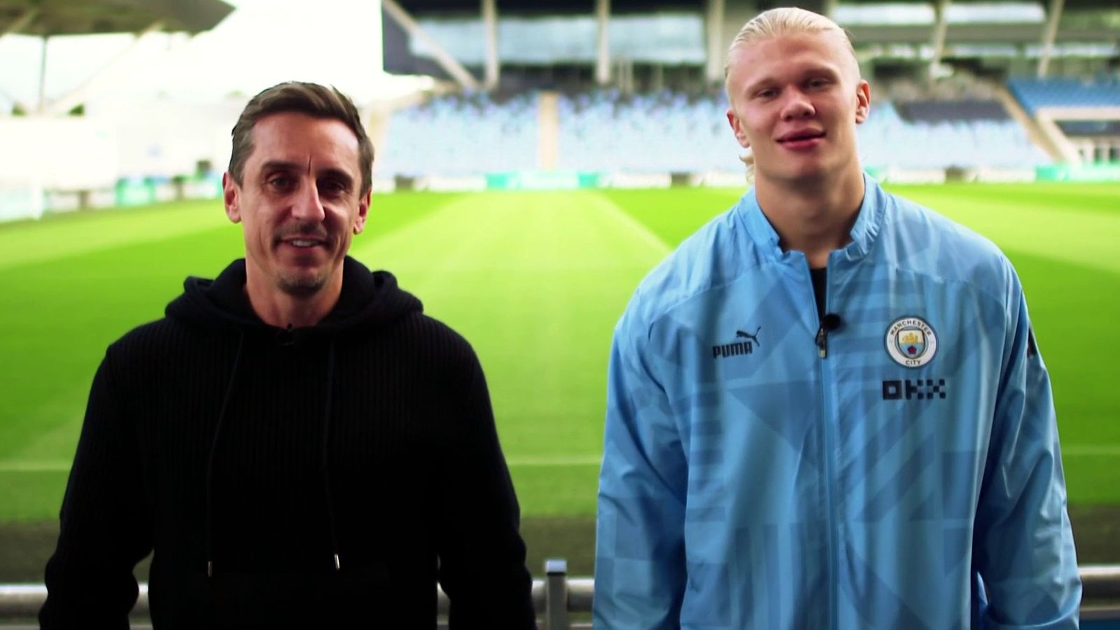 erling-haaland-with-gary-neville-football-holic-pep-guardiola-patience-and-his-first-manchester-derby