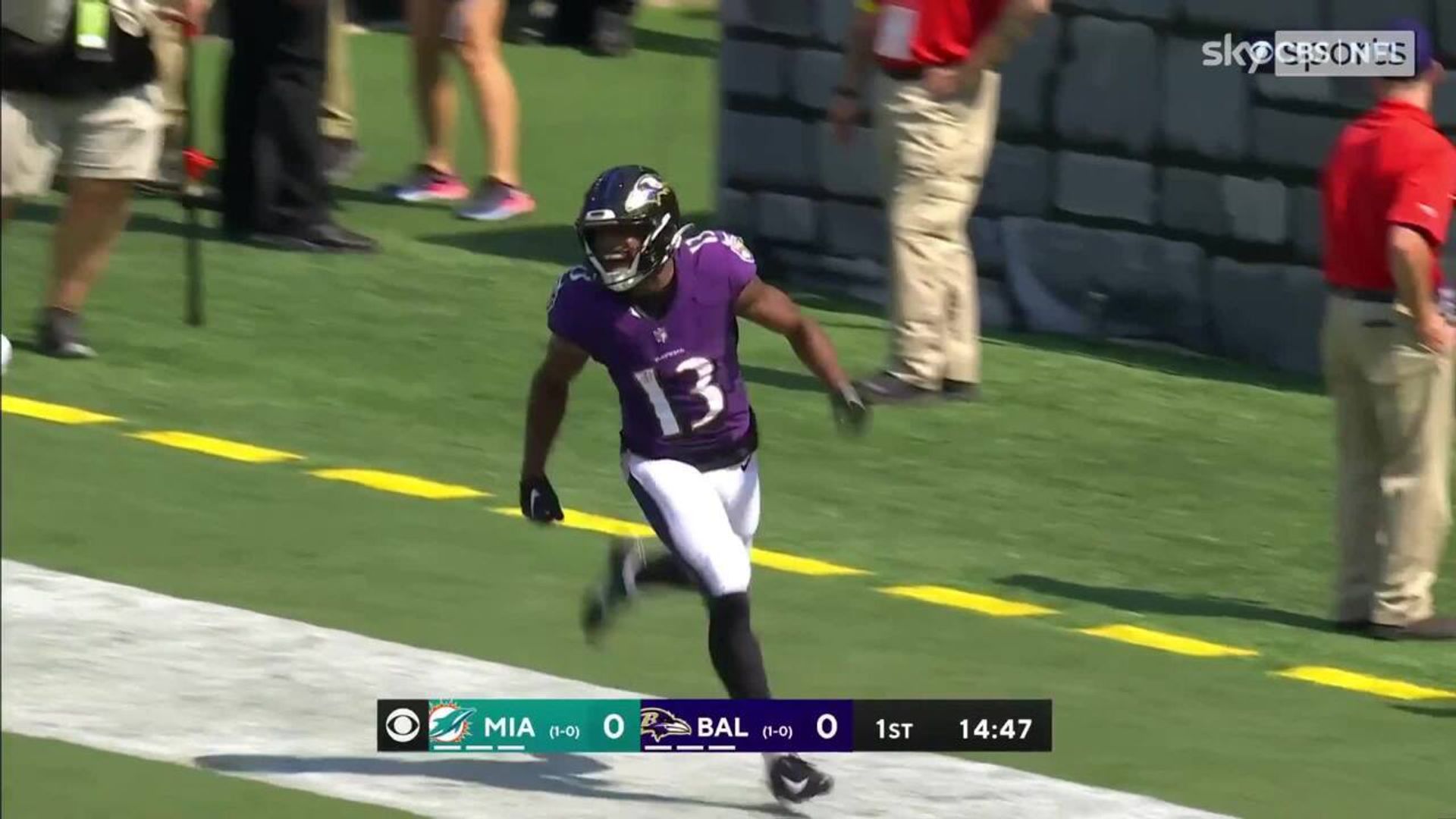 Ravens' Duvernay returns opening kick-off 103 yards for the TD!