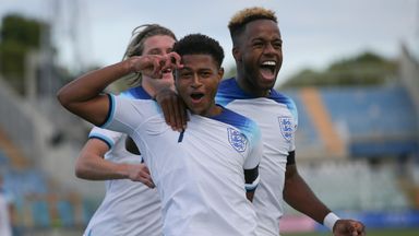 Rhian Brewster celebrates scoring against Italy U21s