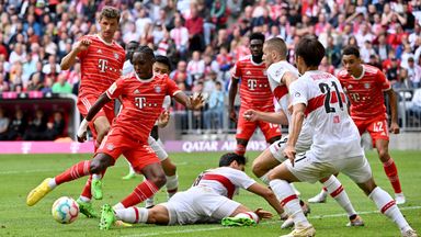 Bayern Munich's Mathys Tel scores opening goal against Stuttgatt