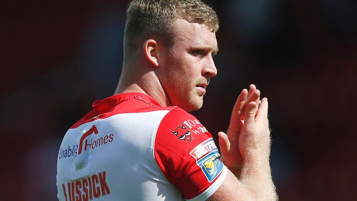 St Helens' Joey Lussick applauds the fans after the game
