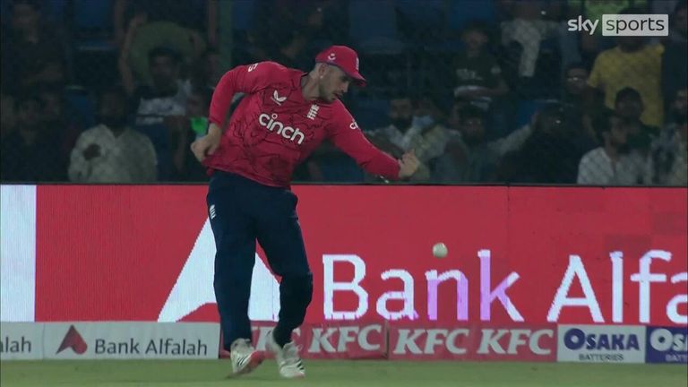 Alex Hales drops Mohammad Rizwan and the opener is promptly punished for hitting a monster six!