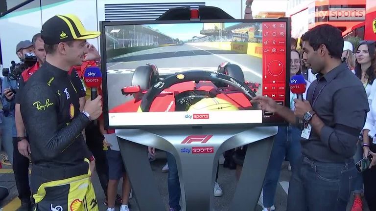 Sky F1 member Karun Chandhok with Leclerc on SkyPad to analyze his lap at Monza