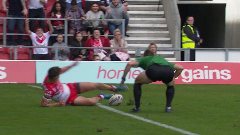 Jon Bennison claimed the all-important try for St Helens against Salford Red Devils.