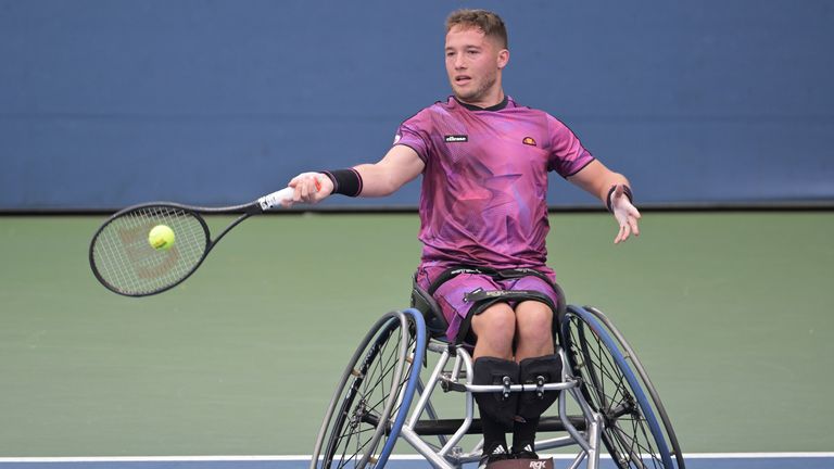 Alfie Hewitt lors d'un match de simple masculin en fauteuil roulant à l'US Open 2022, le mercredi 7 septembre 2022 à Flushing, New York.  (Pitt Staples/USTA via AP)