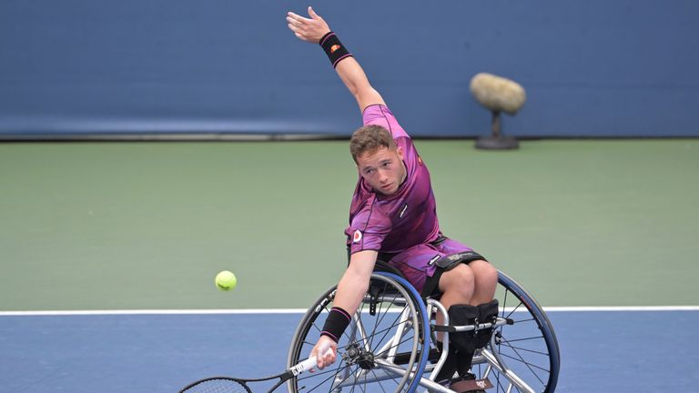 Alfie Hewett during a wheelchair men&#39;s singles match at the 2022 US Open, Wednesday, Sep. 7, 2022 in Flushing, NY. (Pete Staples/USTA via AP)