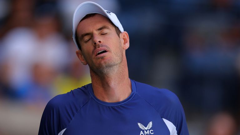 Andy Murray of Great Britain reacts against Matteo Berrettini of Italy during their Men&#39;s Singles Third Round match on Day Five of the 2022 US Open at USTA Billie Jean King National Tennis Center on September 02, 2022 in the Flushing neighborhood of the Queens borough of New York City. (Photo by Mike Stobe/Getty Images)