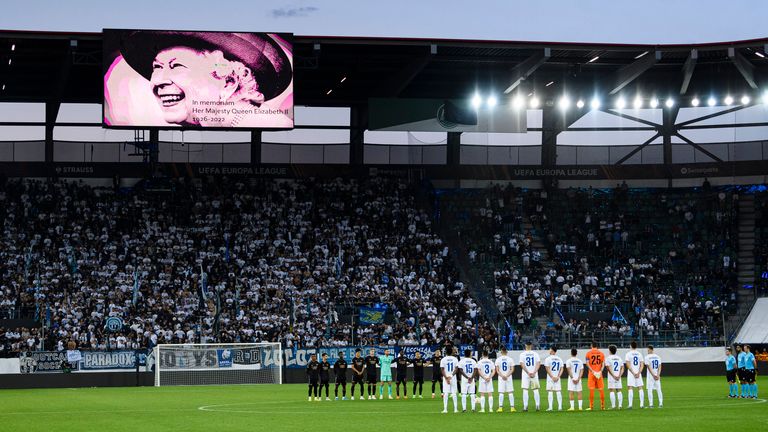 Queen Elizabeth II is honoured as she passed away during the UEFA Europa League group A match between FC Zurich and Arsenal FC