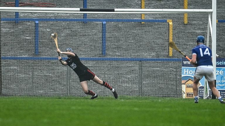 11 September 2022; Ballygunner goalkeeper Stephen O'Keeffe saves a penelty from Austin Gleeson, 14, of Mount Sion during the Waterford County Senior Hurling Championship Final match between Mount Sion and Ballygunner at Walsh Park in Waterford. Photo by Sam Barnes/Sportsfile