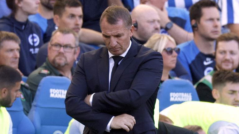 Leicester City manager Brendan Rodgers on the touchline in the 5-2 loss to Brighton