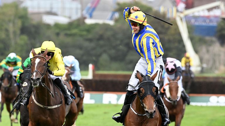 JJ Slevin celebrates as Busselton crosses the line in front in the Kerry National