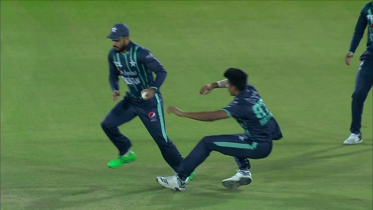 Phil Salt was the first player to knock England down after Mohammad Nawaz avoided a nasty collision and kept the ball steady.