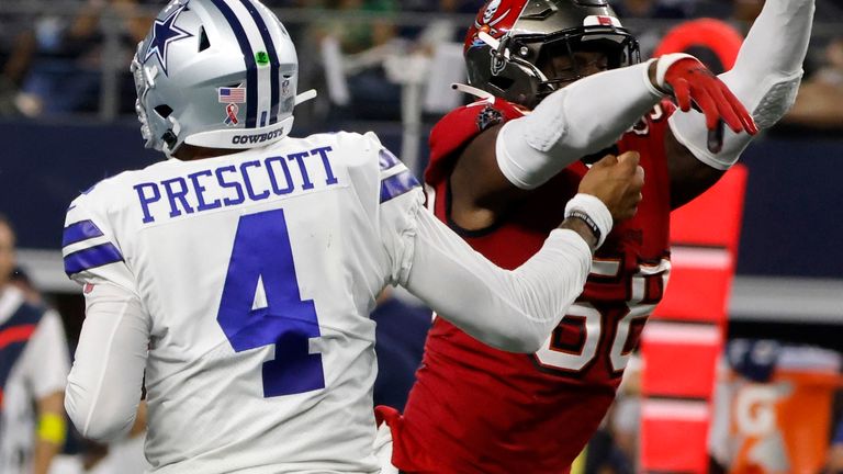 Dallas Cowboys quarterback Dak Prescott suffered a hand injury late on