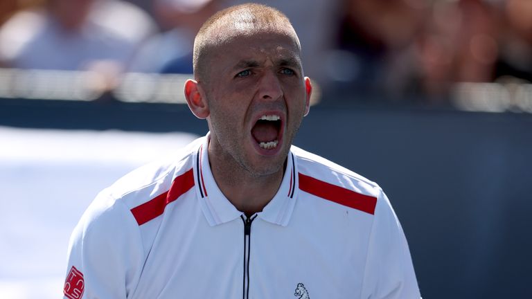 Dan Evans of Great Britain celebrates after defeating James Duckworth of Australia during their Men&#39;s Singles Second Round match on Day Four of the 2022 US Open at USTA Billie Jean King National Tennis Center on September 01, 2022 in the Flushing neighborhood of the Queens borough of New York City. (Photo by Julian Finney/Getty Images)