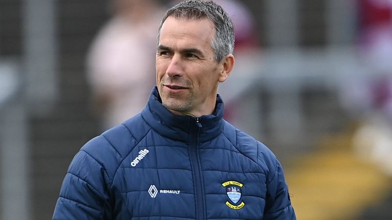 29 May 2022; Westmeath selector Dessie Dolan with Ross Munnelly of Laois after the Tailteann Cup Round 1 match between Laois and Westmeath at MW Hire O'Moore Park in Portlaoise, Laois. Photo by Piaras .. M..dheach/Sportsfile