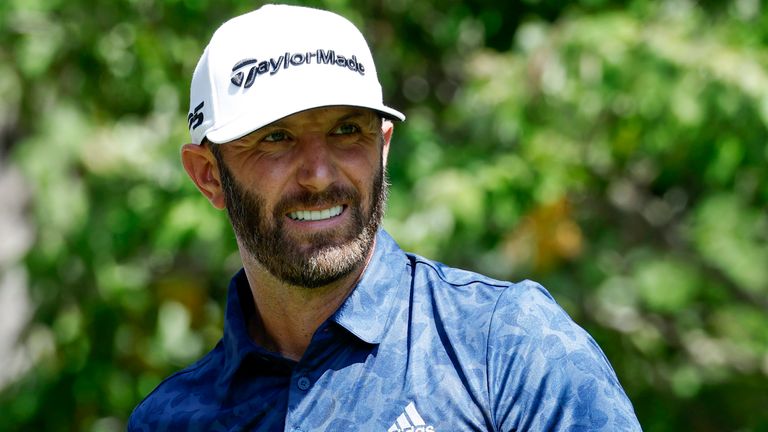 BOLTON, MA - SEPTEMBER 04: Dustin Johnson, captain of the 4 Aces GC, watches his tee shot on 1 during the final round on Day 3 of the LIV Golf Invitational Series Boston on September 4, 2022, at The International in Bolton, Massachusetts. (Photo by Fred Kfoury III/Icon Sportswire) (Icon Sportswire via AP Images)