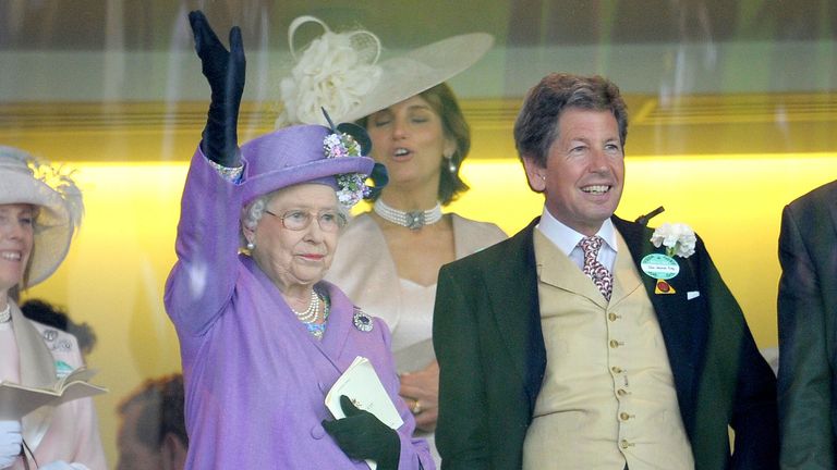 The Queen waves to Moore after his victory on Estimate in the Gold Cup at Royal Ascot